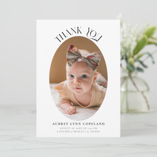 Elegante dank u Oval Geboorteaankondiging Foto Aankondiging (Staand voorkant)