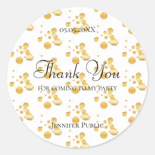 Elegante Dank U Script Goud Confetti Sjabloon Ronde Sticker (Voorkant)