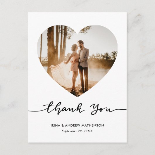 Elegante Dank U Script Hart Foto Briefkaart (Voorkant)