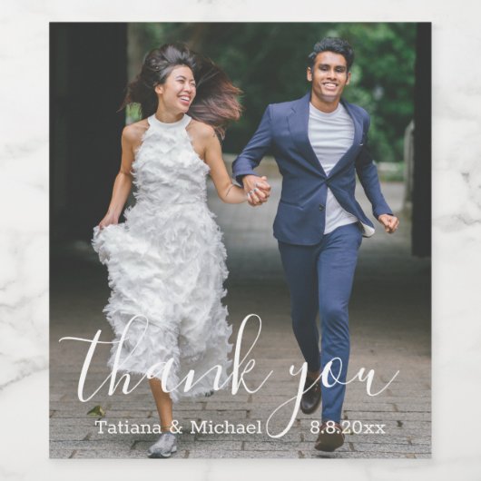 Elegante dank u, stijlvolle script bruiloft foto wijn etiket (Enkel label)