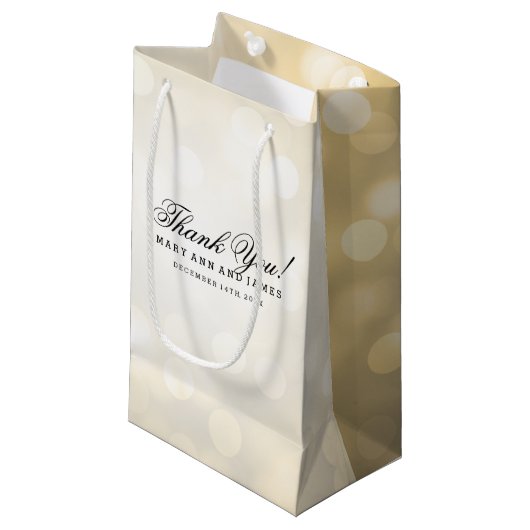 Elegante Dank U Trouwdag Gouden Glitterlichten Klein Cadeauzakje (Voorkant Gekanteld)