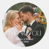 Elegante dank u trouwfoto ronde sticker (Voorkant)