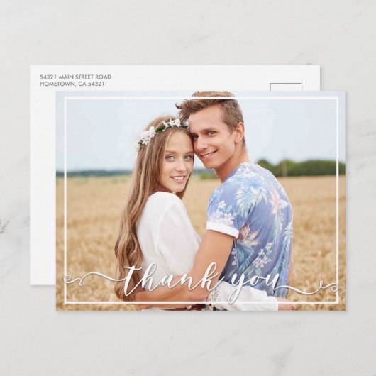 Elegante dank u typografie bruiloft foto briefkaart (Voorkant / Achterkant)