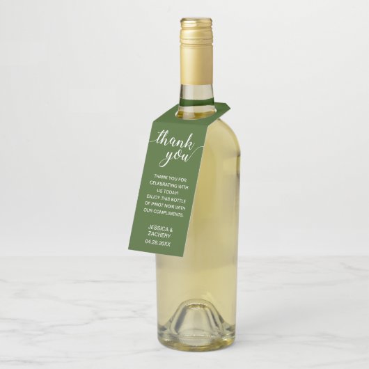 Elegante dank u wit op groene bruiloft flessenhanger (Schuin)