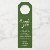 Elegante Dank U Wit Op Groene Trouw Flessenhanger (Voorkant)