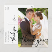 Elegante Dank U Zwarte Script Trouwfoto Briefkaart (Voorkant / Achterkant)