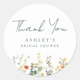 Elegante Dankjewel Bruidsfeest Wildflower Ronde Sticker