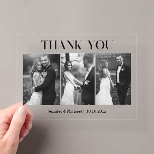 elegante dankjewel bruiloft zwart & wit 3 foto's acryl uitnodigingen