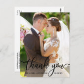 Elegante Dankjewel Zwarte Script Trouwfoto Briefkaart (Voorkant / Achterkant)