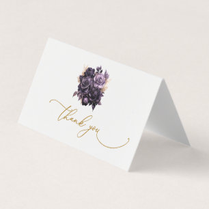 Elegante Dankkaart Met Donkerpaarse Rozen Visitekaartje