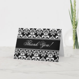 Elegante Dankkaartjes Zwart Wit Damast Bedankkaart