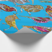 Elegante dansende vogels op blauw hemelpatroon gla cadeaupapier (Hoek)