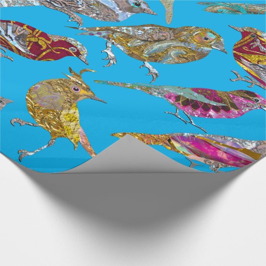 Elegante dansende vogels op blauw hemelpatroon gla cadeaupapier (Hoek)