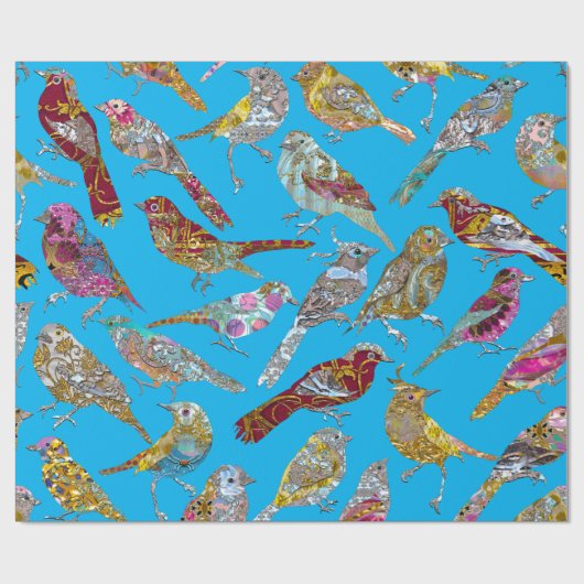 Elegante dansende vogels op blauw hemelpatroon gla cadeaupapier (Vlak)