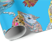 Elegante dansende vogels op blauw hemelpatroon gla cadeaupapier (Rol Hoek)
