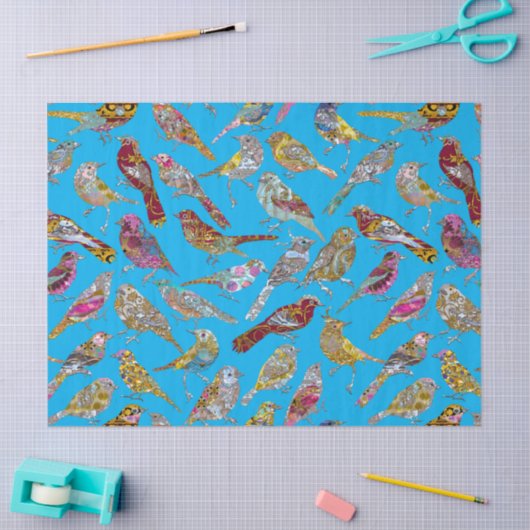 Elegante dansende vogels op blauw hemelpatroon tissuepapier (Craft)
