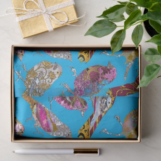 Elegante dansende vogels op blauw hemelpatroon tissuepapier (Geschenk)