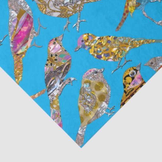 Elegante dansende vogels op blauw hemelpatroon tissuepapier (Detail)