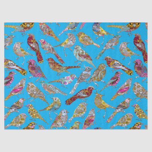 Elegante dansende vogels op blauw hemelpatroon tissuepapier (Voorkant)