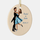 Elegante dansers: Blauwe zijden jurk (gepersonalis Keramisch Ornament (Rechts)