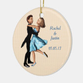 Elegante dansers: Blauwe zijden jurk (gepersonalis Keramisch Ornament (Links)