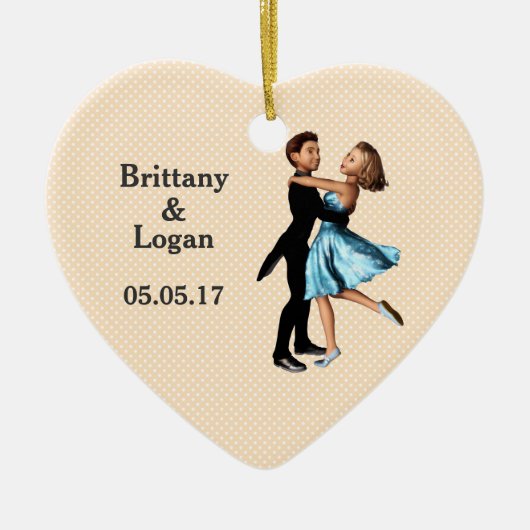 Elegante dansers: Blauwe zijden jurk (gepersonalis Keramisch Ornament (Voorkant)