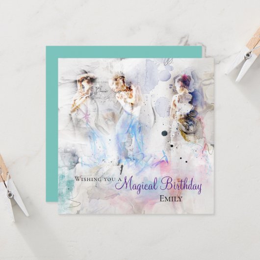 Elegante Dansers Magische Verjaardag Pastel kleure Kaart (Voorkant / Achterkant in situ)