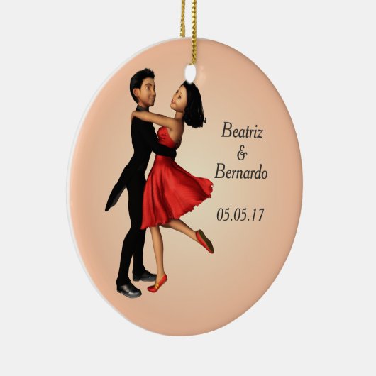 Elegante dansers: rode zijden jurk (gepersonalisee keramisch ornament (Rechts)