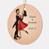 Elegante dansers: rode zijden jurk (gepersonalisee keramisch ornament (Links)