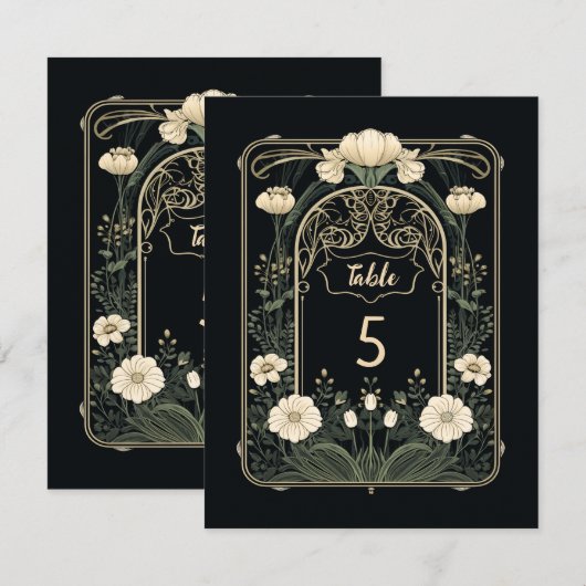 Elegante Dark Art Nouveau Bloementafel Nummer Teke Notitiekaartje (Voorkant / Achterkant)