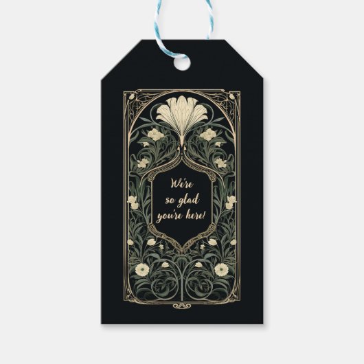 Elegante Dark Art Nouveau Floral huwelijkscadeau L Cadeaulabel (Voorkant)