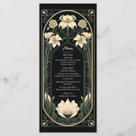 Elegante Dark Art Nouveau Floral Wedding Menu Kaar