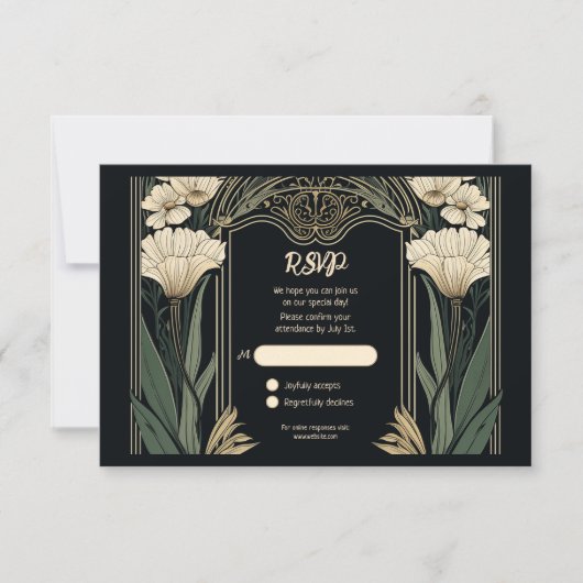 Elegante Dark Art Nouveau RSVP-kaart RSVP Kaartje (Voorkant)