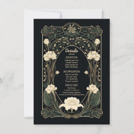 Elegante Dark Art Nouveau Wedding Details Kaart