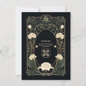 Elegante Dark Art Nouveau Wedding Details Kaart (Achterkant)