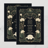 Elegante Dark Art Nouveau Wedding Details Kaart (Voorkant / Achterkant)