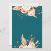 Elegante Dark Blauwgroen Boho Chic Herfst Bloemen Kaart (Achterkant)