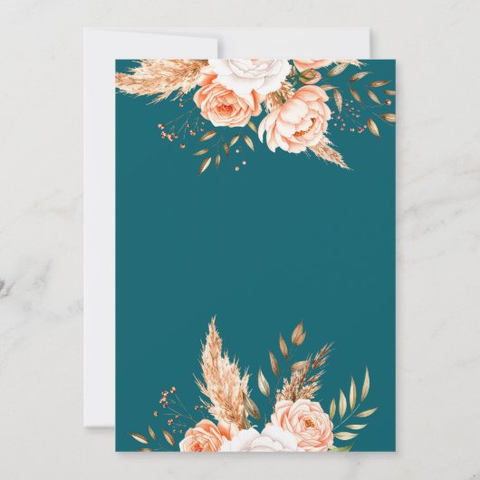 Elegante Dark Blauwgroen Boho Chic Herfst Bloemen Kaart (Achterkant)