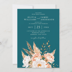 Elegante Dark Blauwgroen Boho Chic Herfst Bloemen  Kaart