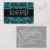 Elegante Dark Blauwgroen Damask RSVP Wedding Kaart (Voorkant / Achterkant)