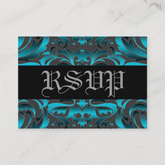 Elegante Dark Blauwgroen Damask RSVP Wedding Kaart (Voorkant)