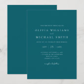 Elegante Dark Blauwgroen minimalistische bruiloft Kaart (Voorkant / Achterkant)