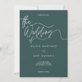 Elegante Dark Blauwgroen & White Modern Script Wed Kaart (Voorkant)