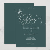 Elegante Dark Blauwgroen & White Modern Script Wed Kaart (Voorkant / Achterkant)