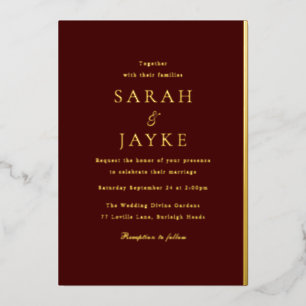 Elegante Dark Bourgondië Elegant Modern Wedding Go Folie Uitnodiging