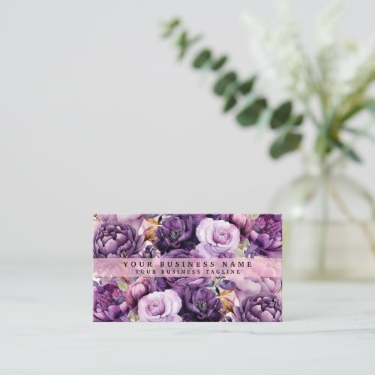 Elegante Dark Deep Purple Flowers Visitekaartjes (Staand voorkant)
