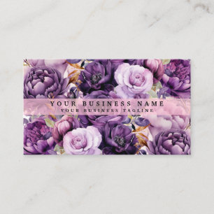 Elegante Dark Deep Purple Flowers Visitekaartjes