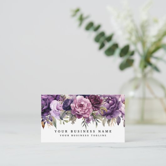 Elegante Dark Deep Purple Flowers Visitekaartjes (Staand voorkant)