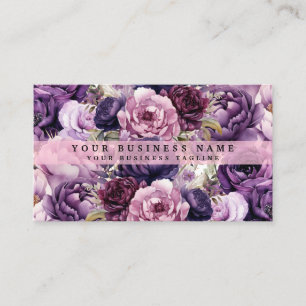 Elegante Dark Deep Purple Flowers Visitekaartjes