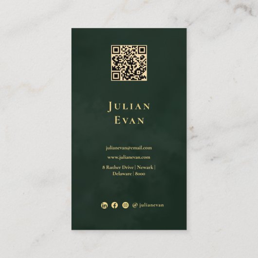 Elegante Dark Emerald Green & Gold QR-code Visitekaartje (Achterkant)